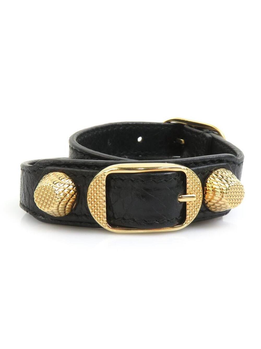 Auth Balenciaga Bracelet Black/Gold #302828B14B